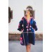 Boho Style Embroidered Classic Dress Navy with Red/White Embroidery